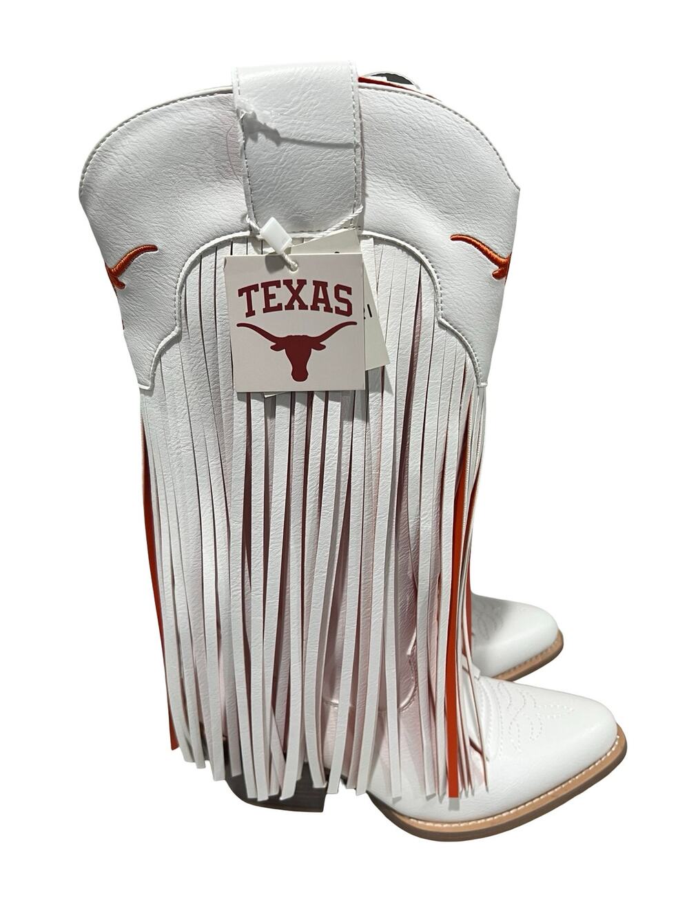 V by Vaccari Kacey Texas Longhorns Fringe Cowboy Boots Women 6.5 NWT White
